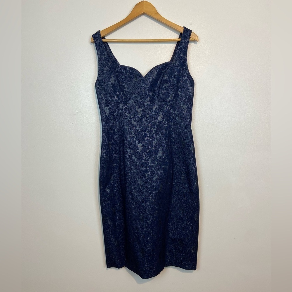 NWT Cureté Indigo Metallic Jacquard Metallic Sweetheart Sheath Dress – Size 12